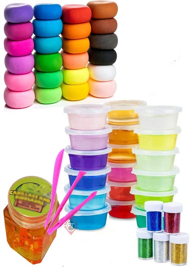 Firstly Traders (12 Slime+12 Clay+1 Toy Slime Jar Kit) Non Sticky Crystal Clay Kids Slime Gel Jelly Putty Toy Kids Creative DIY Toys Stress Relief Sludge Toy Kit for Girls Boys Kids with Glitter - Image 1